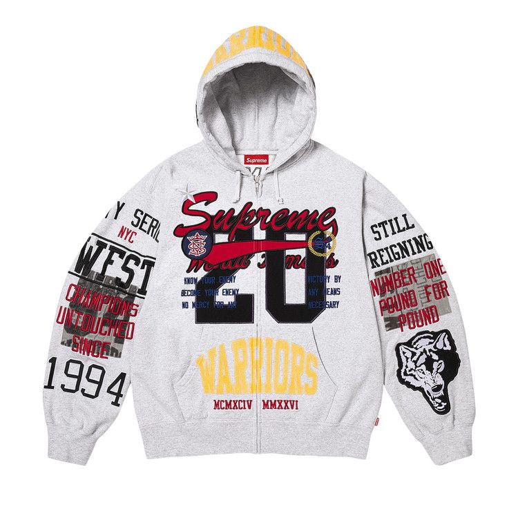 Supreme Warriors Appliqué Zip Up Hooded Sweatshirt 'Ash Grey'