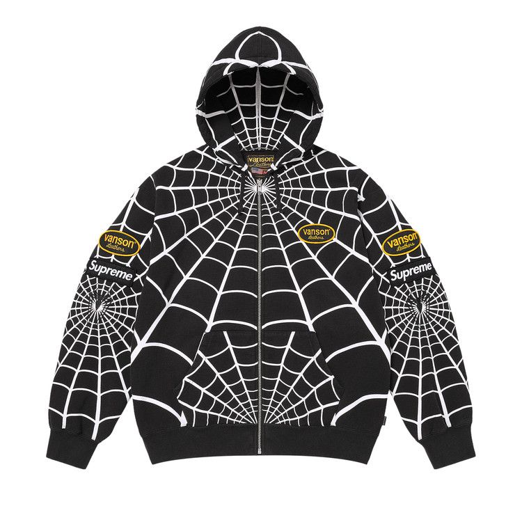 Supreme x Vanson Leathers Spider-Man Zip Up Hooded Sweatshirt 'Black'