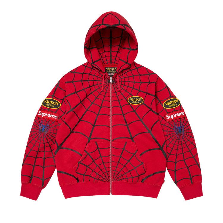 Supreme x Vanson Leathers Spider-Man Zip Up Hooded Sweatshirt 'Red'