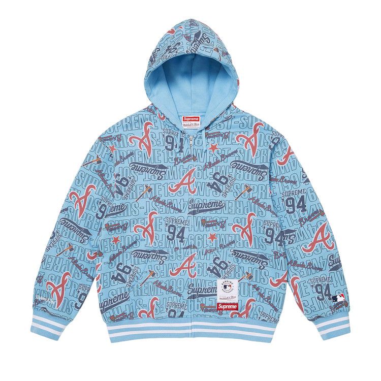 Supreme x Mitchell & Ness Teams Zip Up Hooded Sweatshirt 'Light Blue'