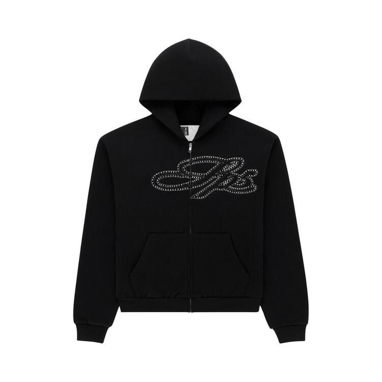 Sp5der Rhinestone Script Full Zip Hoodie 'Black'