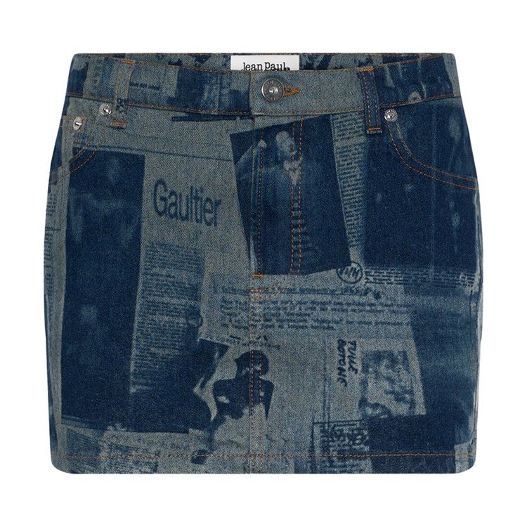 Jean Paul Gaultier Mini Skirt With Newspaper Print 'Indigo/Beige'