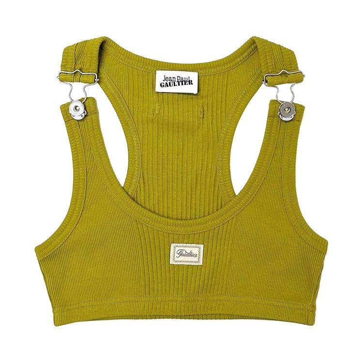 Jean Paul Gaultier Cotton Ribbed Bra With Gaultier Patch and Overall Buckles 'Green'