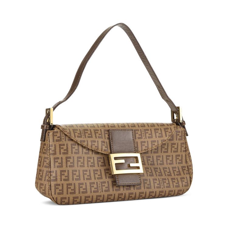 Wgaca Fendi Zucchino Spalmati Vitello Forever Baguette Shoulder Bag 'Brown'