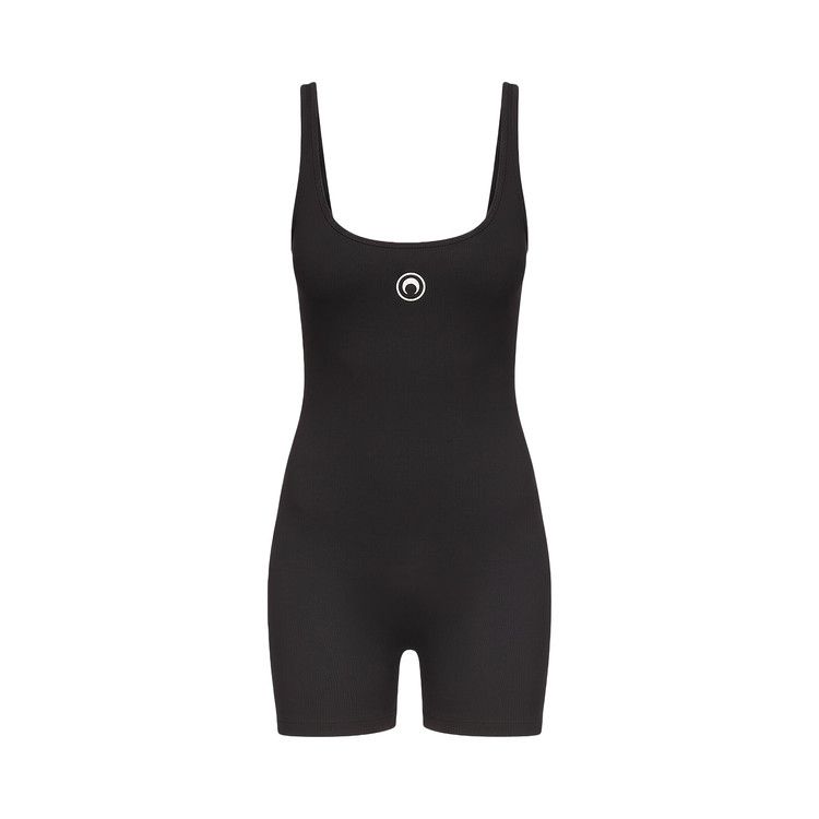 Marine Serre Moon Logo Ribbed Jersey Short Catsuit 'Black'