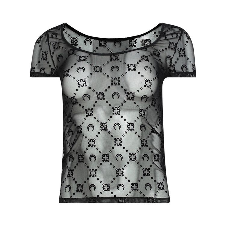 Marine Serre Moonogram Mesh Flock Short-Sleeve Roundneck Top 'Black'