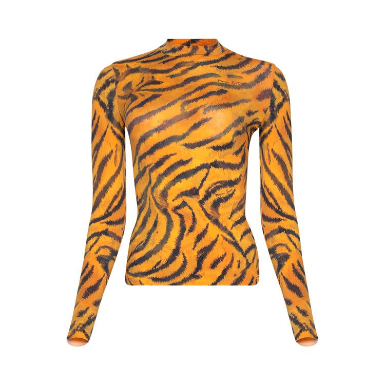Marine Serre Tiger Printed Jersey Long-Sleeve Highneck Top 'Medium Orange'