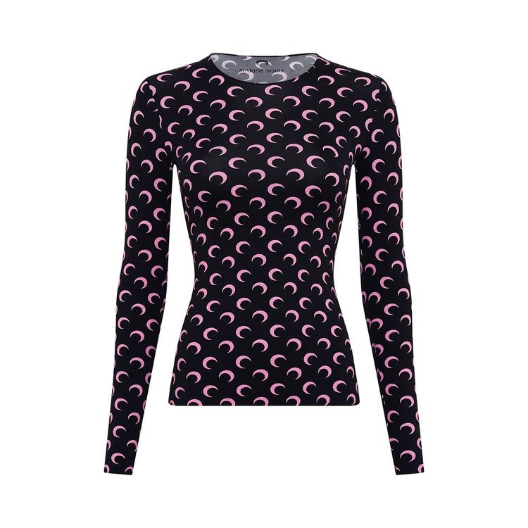 Marine Serre Moon Printed Jersey Long-Sleeve Crewneck Top 'Pink'