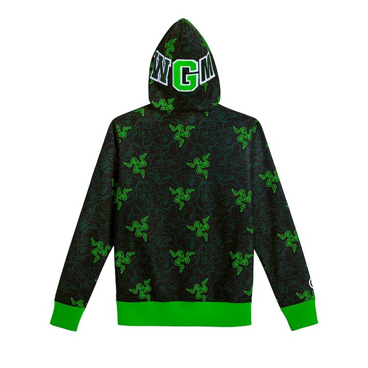 BAPE x Razer Neon Camo Shark Full Zip Hoodie 'Black/Green'