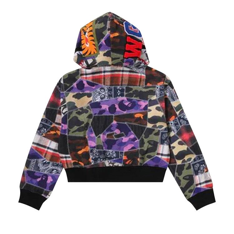 BAPE Crazy Patch Boxy Cropped Shark Full Zip Hoodie 'Multi'