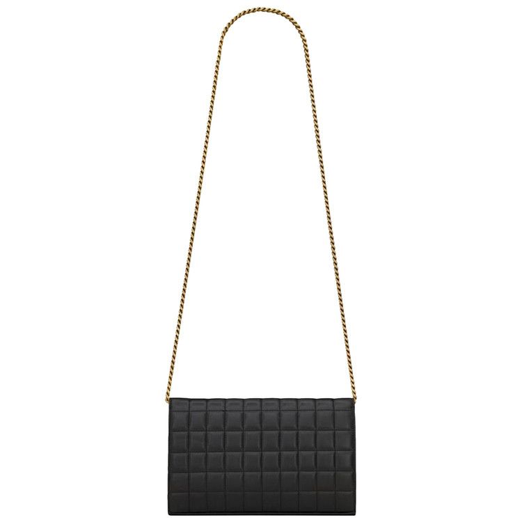 Saint Laurent Logo Plaque Quilted Chain Wallet 'Black'