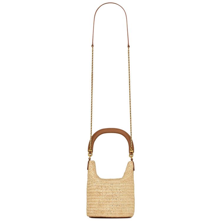 Saint Laurent Gaby Bucket Bag In Raffia 'Pale Brown/Brick'