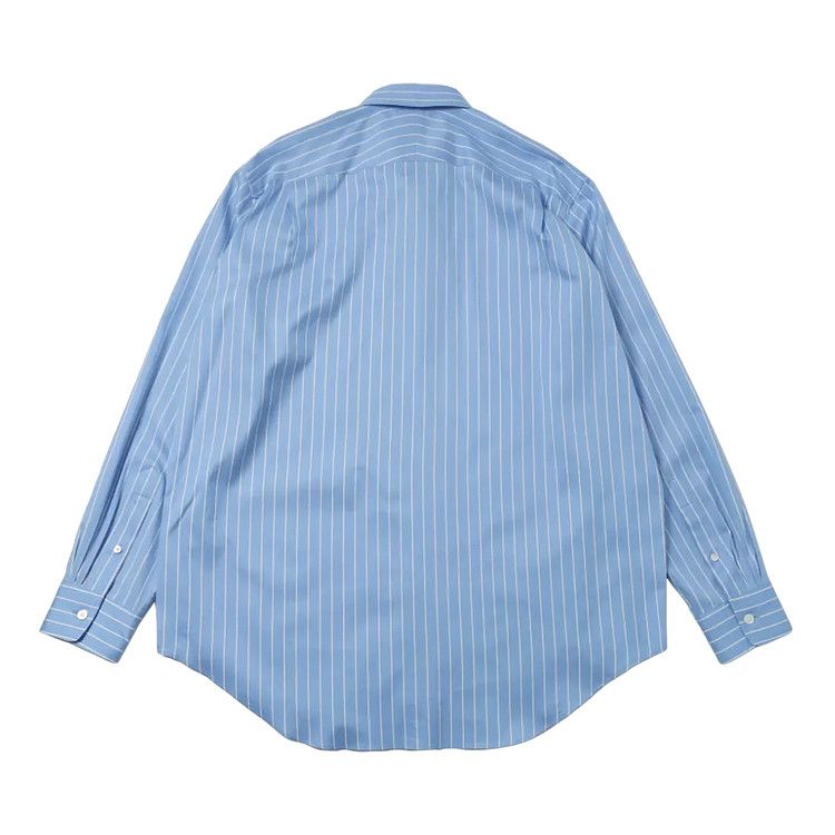 Auralee Super Fine Wool Stripe Shirt 'Sax Blue Lime Stripe'