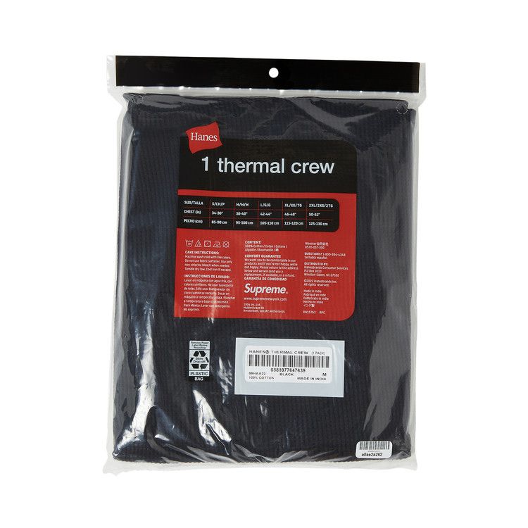 Supreme x Hanes Thermal Crew (1 Pack) 'Black'