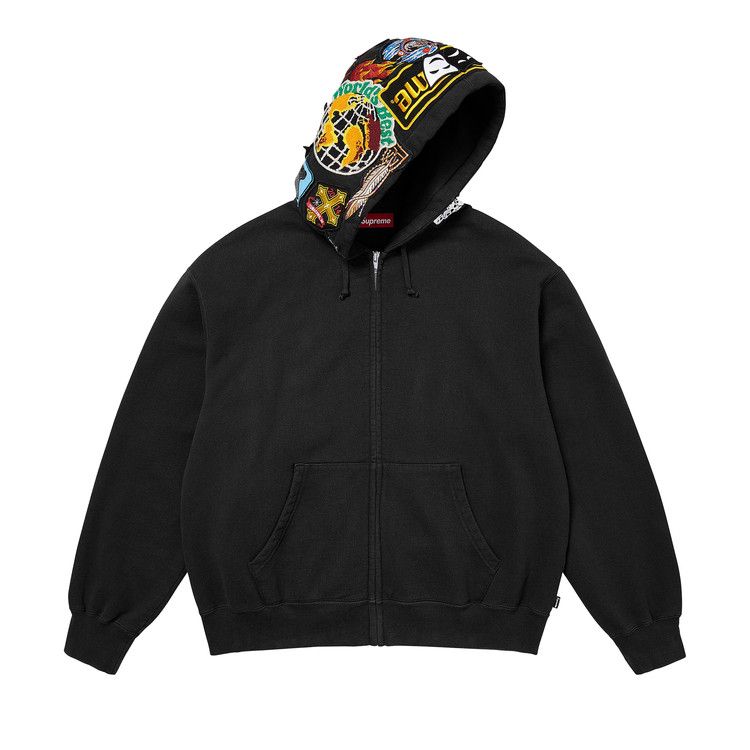 Supreme Patches Zip Up Hooded Sweatshirt 'Black'