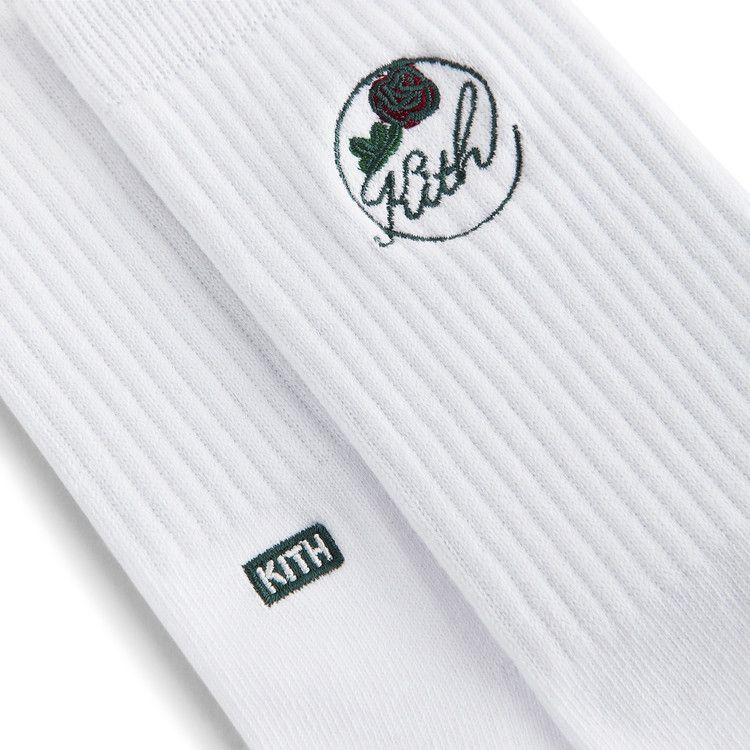 Kith Rose Script Cotton Crew Socks 'White'