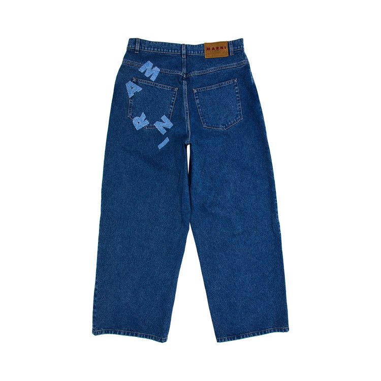 Marni Bleached Coated Denim With Logo Lettering Trousers 'Ocean'