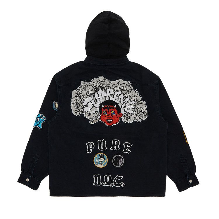 Supreme Patches Hooded Zip Up Shirt 'Black'