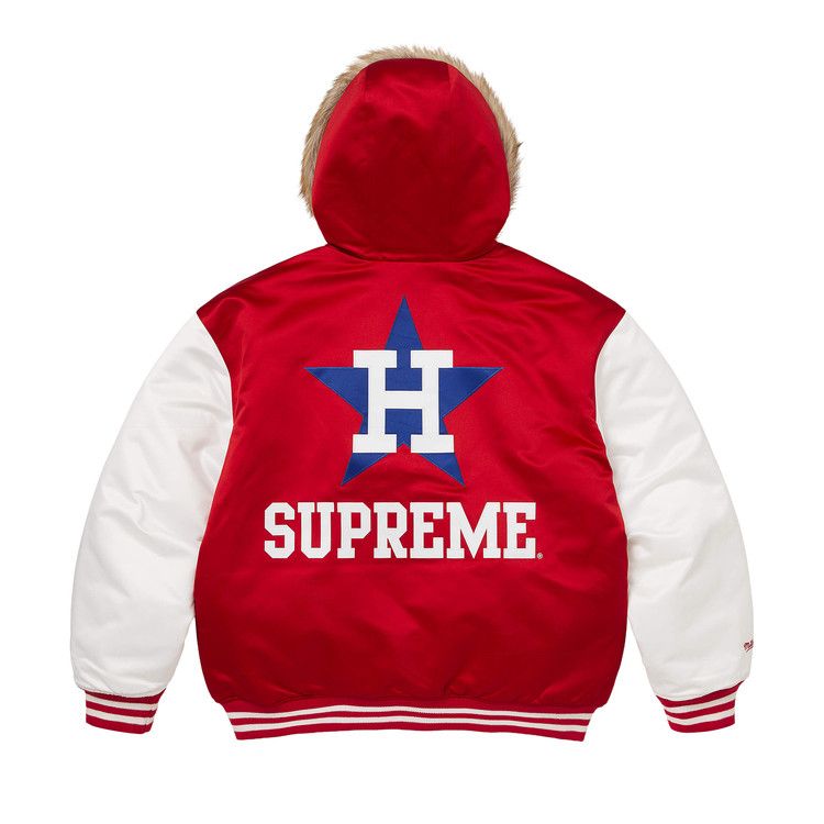 Supreme x Mitchell & Ness Teams Hooded Satin Varsity Jacket 'Red'