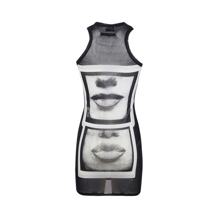 Jean Paul Gaultier Re-Edition Mesh Tanktop Short Dress Printed Eyes And Lips 'Black/Grey/White'