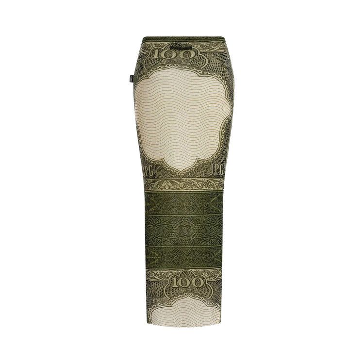 Jean Paul Gaultier Re-Edition Mesh Long Skirt Printed Cartouche 'Green/Ecru/Black/Orange'
