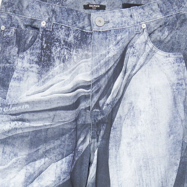 Balmain Statue Printed Loose Denim Pants 'Blue/Gris'