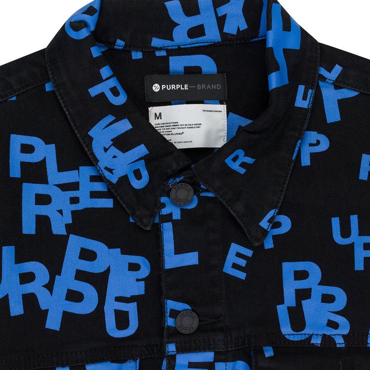 PURPLE BRAND Letters Screen Print Trucker Denim Jacket 'Black/Blue'