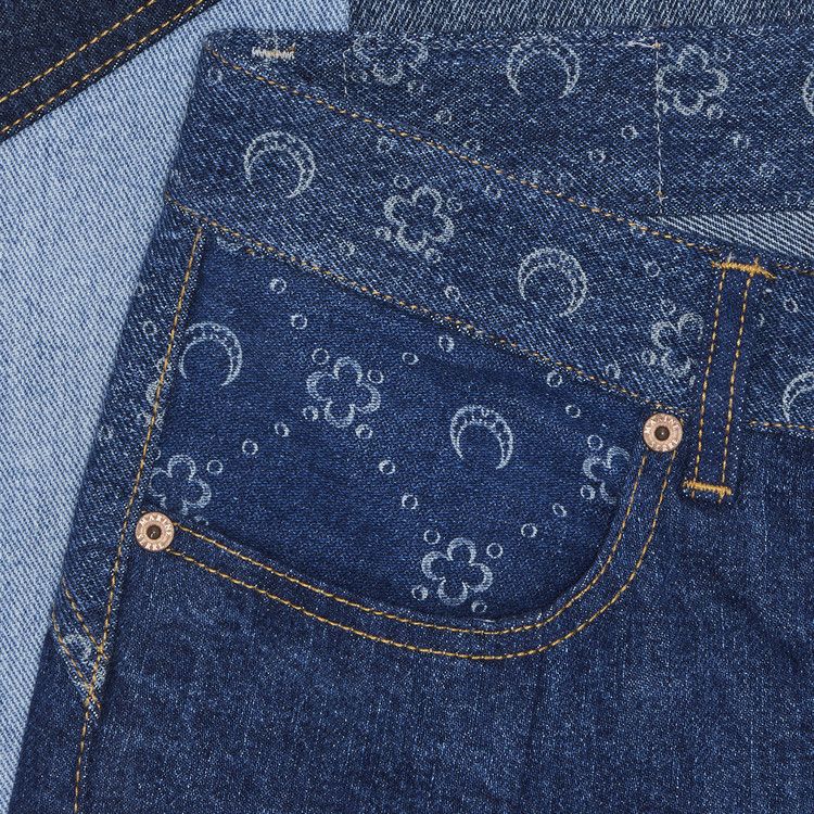 Marine Serre Regenerated Denim Moonogram Wide Leg Trousers 'Medium Dark Blue Moonogram'