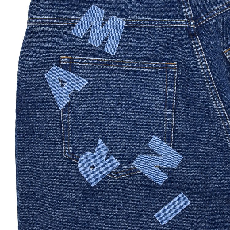 Marni Bleached Coated Denim With Logo Lettering Trousers 'Ocean'