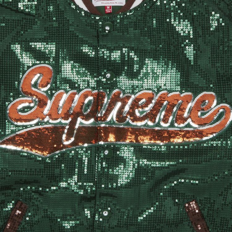 Supreme x Mitchell & Ness Sequin Varsity Jacket 'Green'