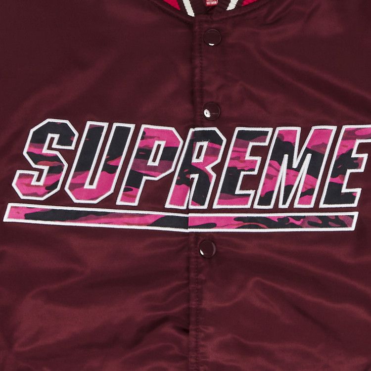 Supreme x Mitchell & Ness Camo Logo Varsity Jacket 'Burgundy'